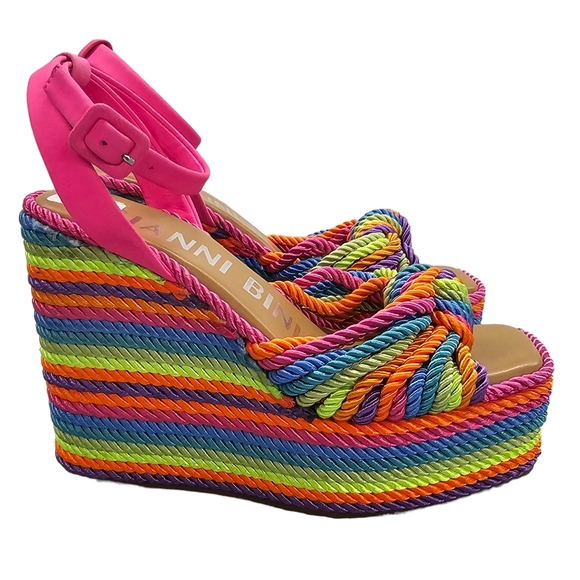 Gianni Bini Shoes - Gianni Bini Wedge Platform Sandal Women's Size 6 Leena Rainbow Cord Striped NEW